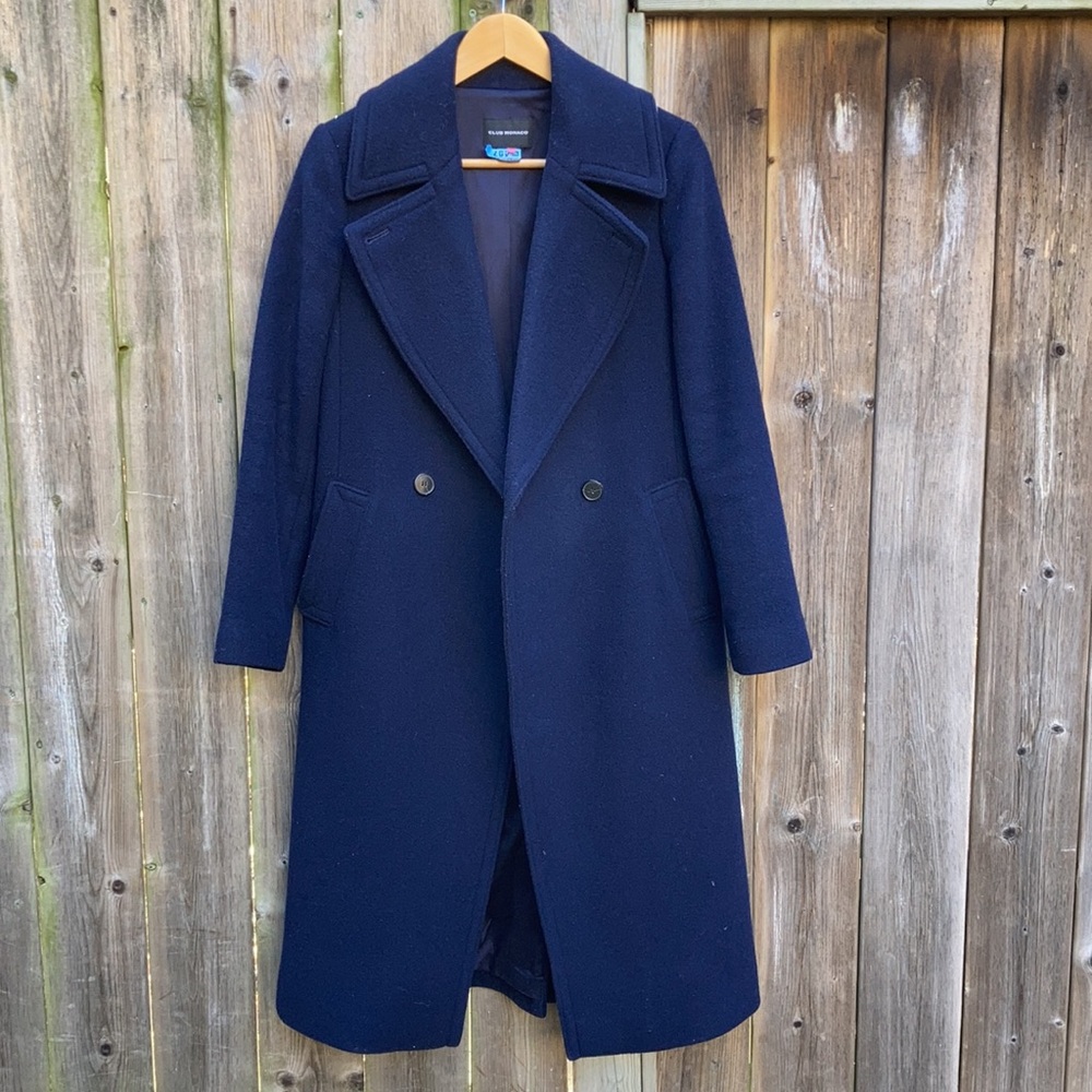 Club Monaco Navy Daylina Long Wool Coat